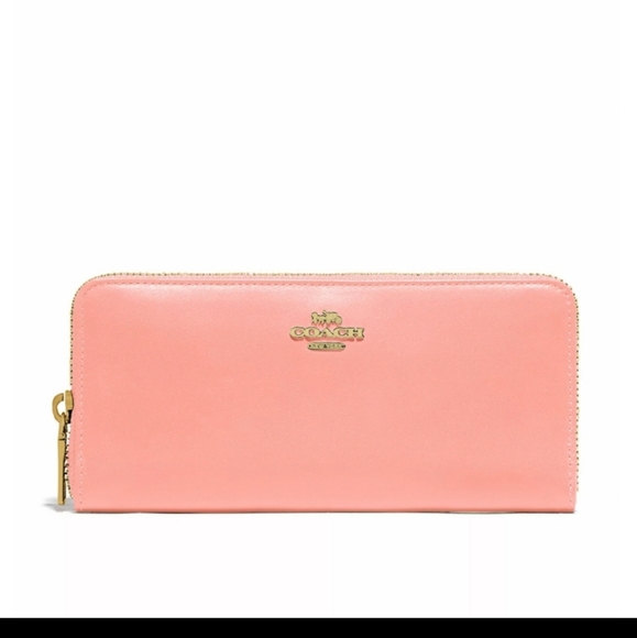New! COACH Logo Slim Accordion Zip Smooth Leather Wallet B4/Candy Pink - Picture 4 of 5